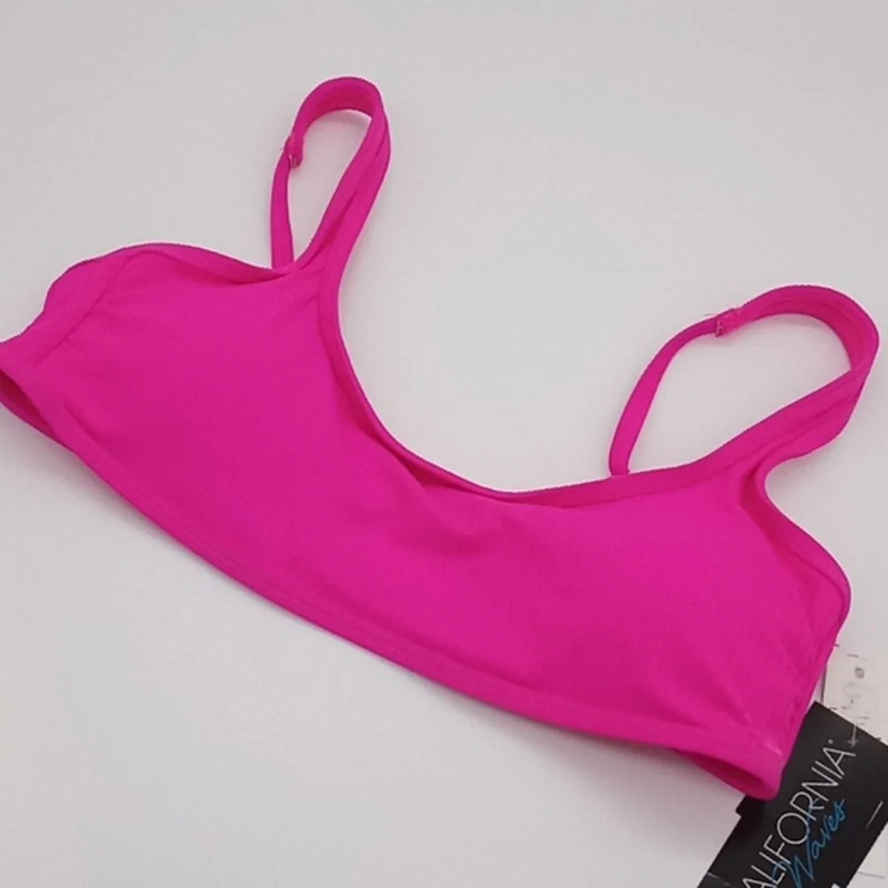 California Waves Ribbed Bralette Bikini Swim Top‎ Fuschia Pink
